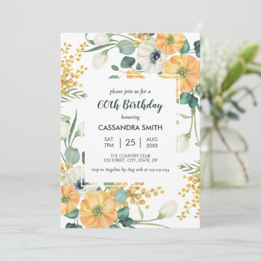 Chique Sinaasappel Anemone Groen Bloemen Verjaarda Kaart (Staand voorkant)