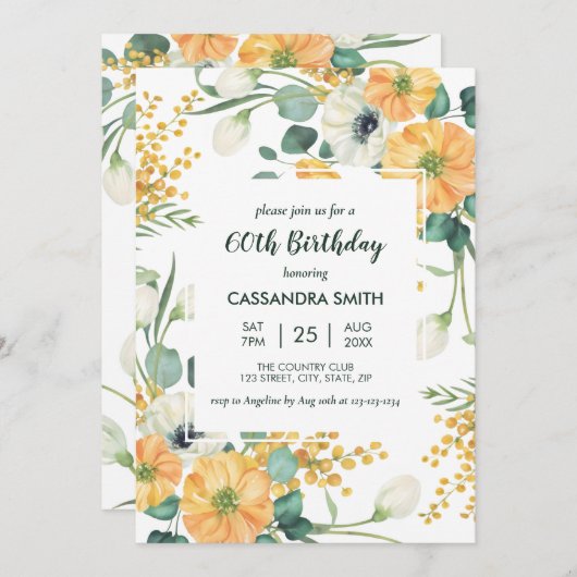 Chique Sinaasappel Anemone Groen Bloemen Verjaarda Kaart (Voorkant / Achterkant)