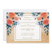 Chique Sinaasappel Bloemen Waterverf Bruiloft