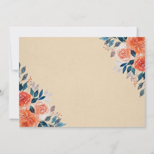 Chique Sinaasappel Bloemen Waterverf Bruiloft Kaart (Achterkant)