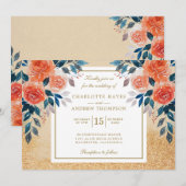 Chique Sinaasappel Bloemen Waterverf Bruiloft Kaart (Voorkant / Achterkant)