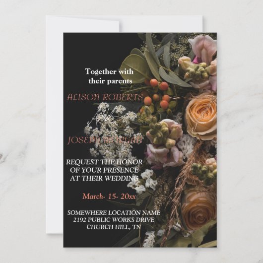 Chique sinaasappel bloemenbruiloft uitnodiging (Voorkant)