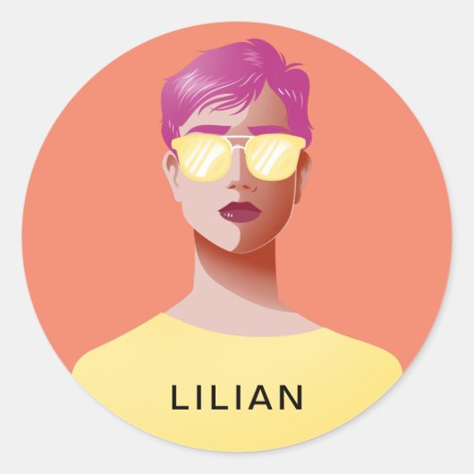 Chique sinaasappel en classy vrouw ronde sticker (Voorkant)