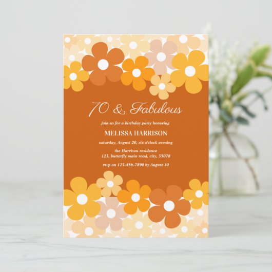 Chique Sinaasappel Geel Bloem 70 Fabulous Verjaard Kaart (Staand voorkant)