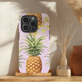 Chique Sinaasappel, Mauve en gouden ananasfruit iPhone 15 Case