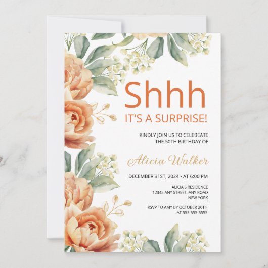 Chique Sinaasappel Pioen Goud Blad Verrassing Verj Kaart (Voorkant)