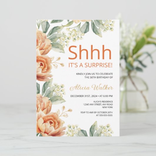 Chique Sinaasappel Pioen Goud Blad Verrassing Verj Kaart (Staand voorkant)