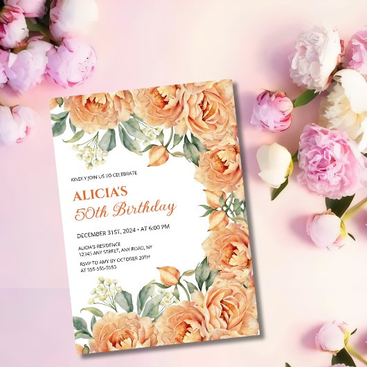 Chique Sinaasappel Pioen Rustiek Bloemen Groen Ver Kaart