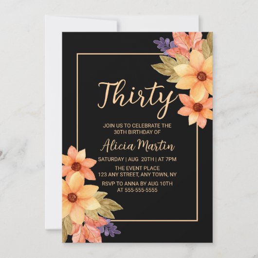 Chique Sinaasappel Rode Herfst Flora Any Age Zwart Kaart (Voorkant)