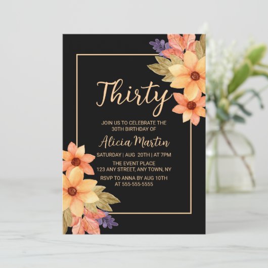 Chique Sinaasappel Rode Herfst Flora Any Age Zwart Kaart (Staand voorkant)