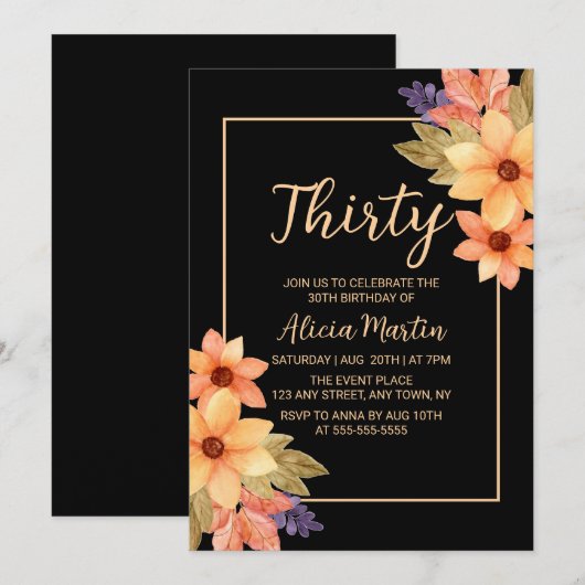 Chique Sinaasappel Rode Herfst Flora Any Age Zwart Kaart (Voorkant / Achterkant)