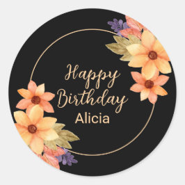 Chique Sinaasappel Rode Herfst Flora Zwart Verjaar Ronde Sticker