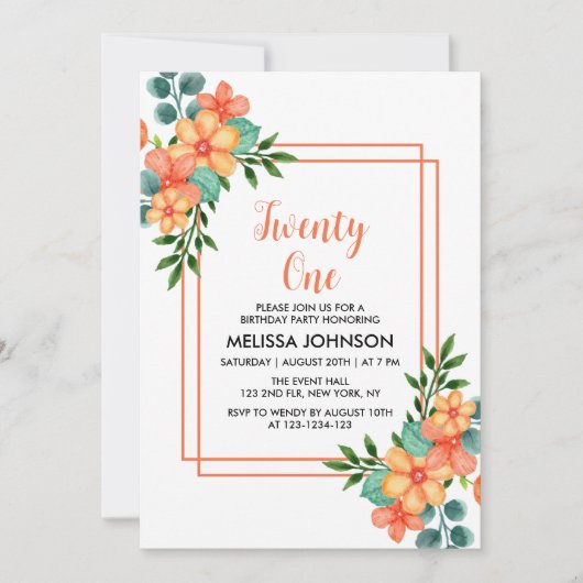 Chique Sinaasappels lentebloem groen 21e verjaarda Kaart (Voorkant)