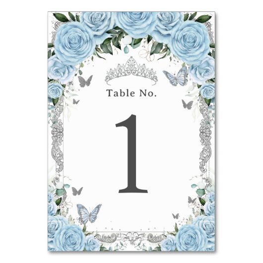 Chique Sky Blauw Bloemen Zilver Verjaardag Quincea Kaart