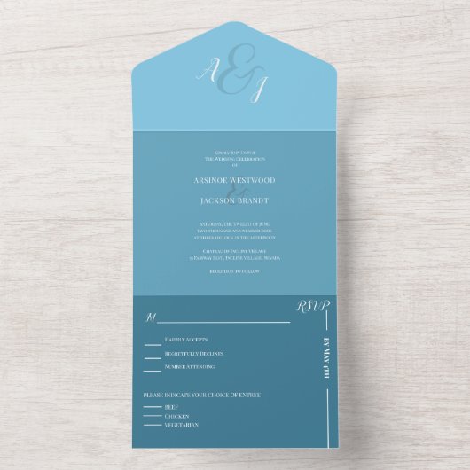 Chique Sky Blue bruiloft All In One Uitnodiging (Binnen)