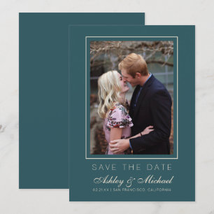 Chique Smaragd Ivoren Foto Bruiloft Save The Date Kaart