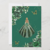 Chique smaragdgroene bloemige blonde Quinceañera-m Kaart (Achterkant)