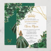 Chique smaragdgroene bloemige blonde Quinceañera-m Kaart (Voorkant / Achterkant)