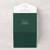 Chique smaragdgroene elegante script QR-code bruil All In One Uitnodiging (Buitenkant)