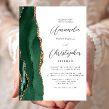Chique Smaragdgroene Gouden Agaat Script Bruiloft