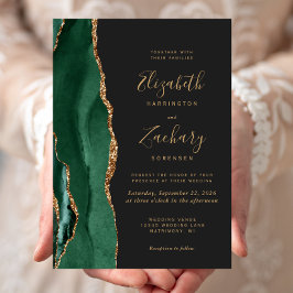 Chique Smaragdgroene Gouden Agate Donkere Bruiloft Kaart