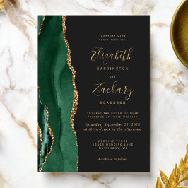 Chique Smaragdgroene Gouden Agate Donkere Bruiloft Kaart