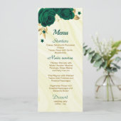 chique smaragdgroene gouden bloemige trouw menu (Staand voorkant)