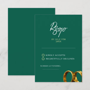 Chique smaragdgroene gouden trouwringen RSVP kaartje