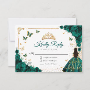 Chique Smaragdgroene Rozen Gouden Quinceanera Antw RSVP Kaartje