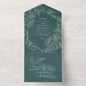 Chique smaragdgroene witte bloemrijke botanische b all in one uitnodiging (Binnen)