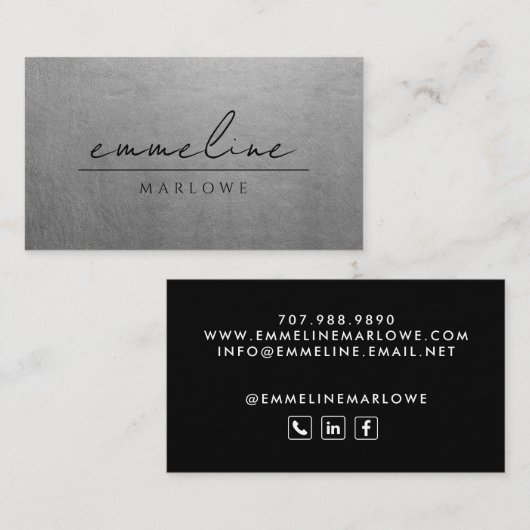 Chique Smoky Silver Modern Minimalistisch Zwart Visitekaartje (Voorkant / Achterkant)