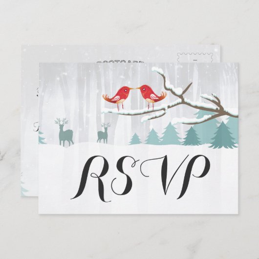 Chique Sneeuw Wonderland Vogel Hert Winter Bruilof Uitnodiging Briefkaart (Voorkant / Achterkant)