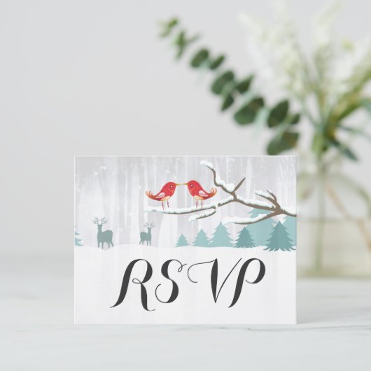 Chique Sneeuw Wonderland Vogel Hert Winter Bruilof Uitnodiging Briefkaart (Staand voorkant)