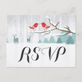 Chique Sneeuw Wonderland Vogel Hert Winter Huwelij Uitnodiging Briefkaart
