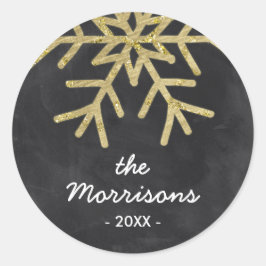 Chique sneeuwvlok | Faux Gold Foil Vakantie Ronde Sticker