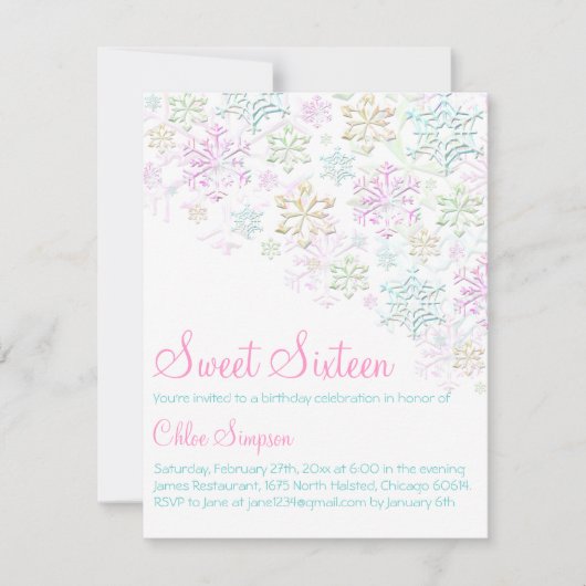 Chique Sneeuwvlok Sweet16 Uitnodiging (Voorkant)