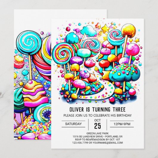 Chique Snoep bewerkbare verjaardag Kaart (Voorkant / Achterkant)