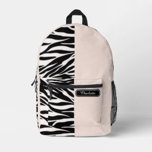 Chique Soft Peach Zwart-wit Zebra Print Tiener Bedrukte Rugzak