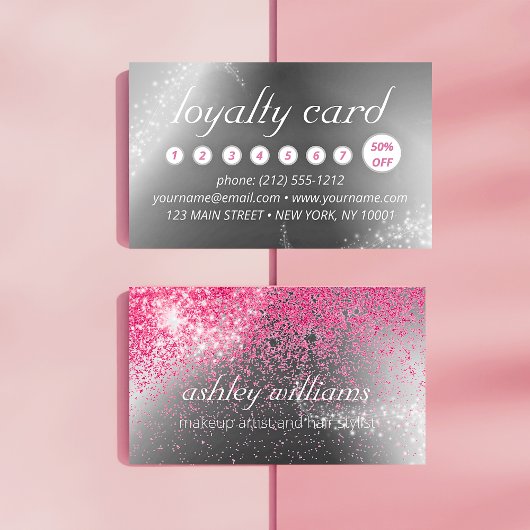 Chique sparkle roze make-up en haar loyaliteitskaa visitekaartje