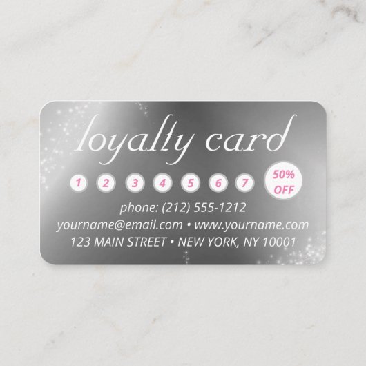 Chique sparkle roze make-up en haar loyaliteitskaa visitekaartje (Achterkant)