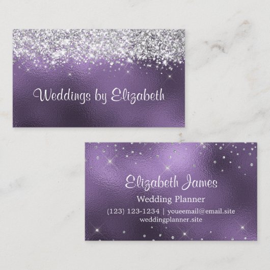Chique Sparkly Silver Glitter Amethist Folie Visitekaartje (Voorkant / Achterkant)