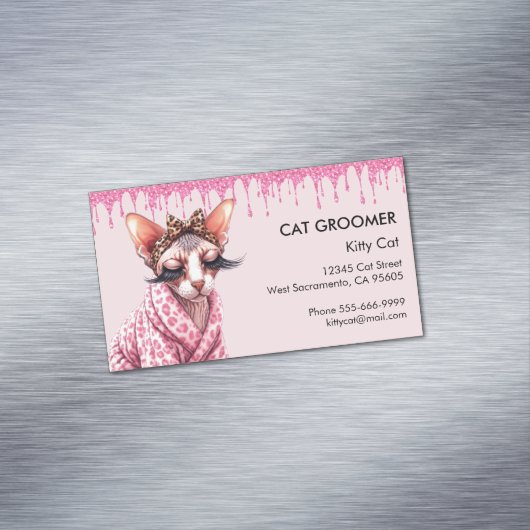 Chique Sphynx Cat Service Roze Glitter Dripping Magnetisch Visitekaartje (Voorbeeld)