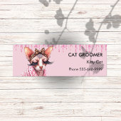 Chique Sphynx Kat Groomer Roze Glitter Dripping Mini Visitekaartje
