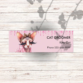 Chique Sphynx Kat Groomer Roze Glitter Dripping Mini Visitekaartje