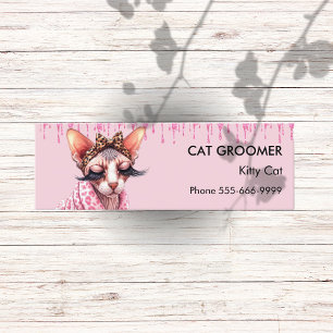 Chique Sphynx Kat Groomer Roze Glitter Dripping Mini Visitekaartje