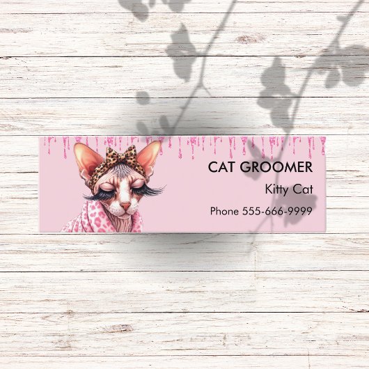 Chique Sphynx Kat Groomer Roze Glitter Dripping Mini Visitekaartje