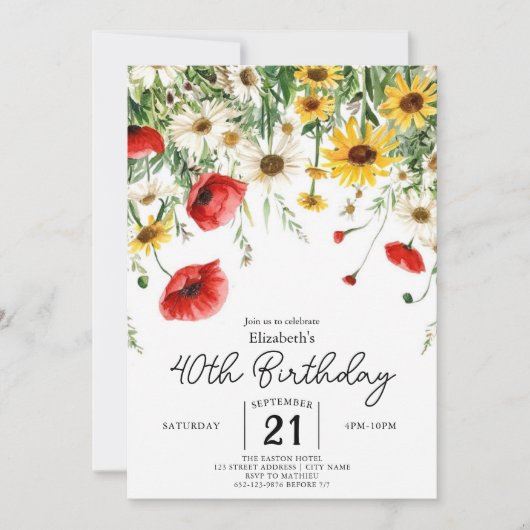 Chique Spring Wildbloemen 40e verjaardag Kaart (Voorkant)