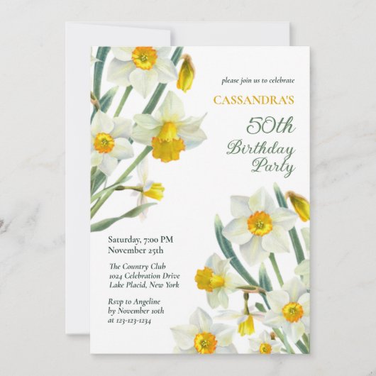 Chique Spring Yellow Daffodil Botanische Verjaarda Kaart (Voorkant)