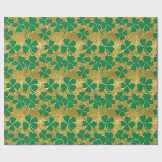 Chique St Patrick's Day Gouden Groene Shamrock Kla Cadeaupapier (Vlak)