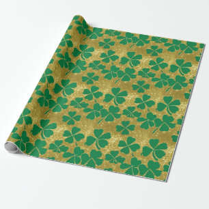 Chique St Patrick's Day Gouden Groene Shamrock Kla Cadeaupapier